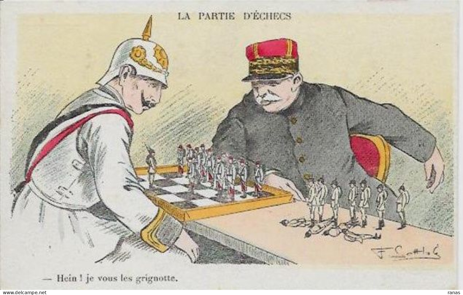 CPA échecs Chess KAISER Satirique Caricature Joffre Germany Patriotique Circulé - Chess