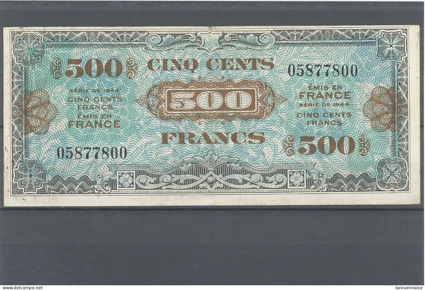 BILLET DU TRÉSOR-500F DRAPEAU -SANS N°SERIE  -VF21 /01- 1 PLI -PAS D'ÉPINGLAGE -TTB+ (VF+) - 1944 Flag/France