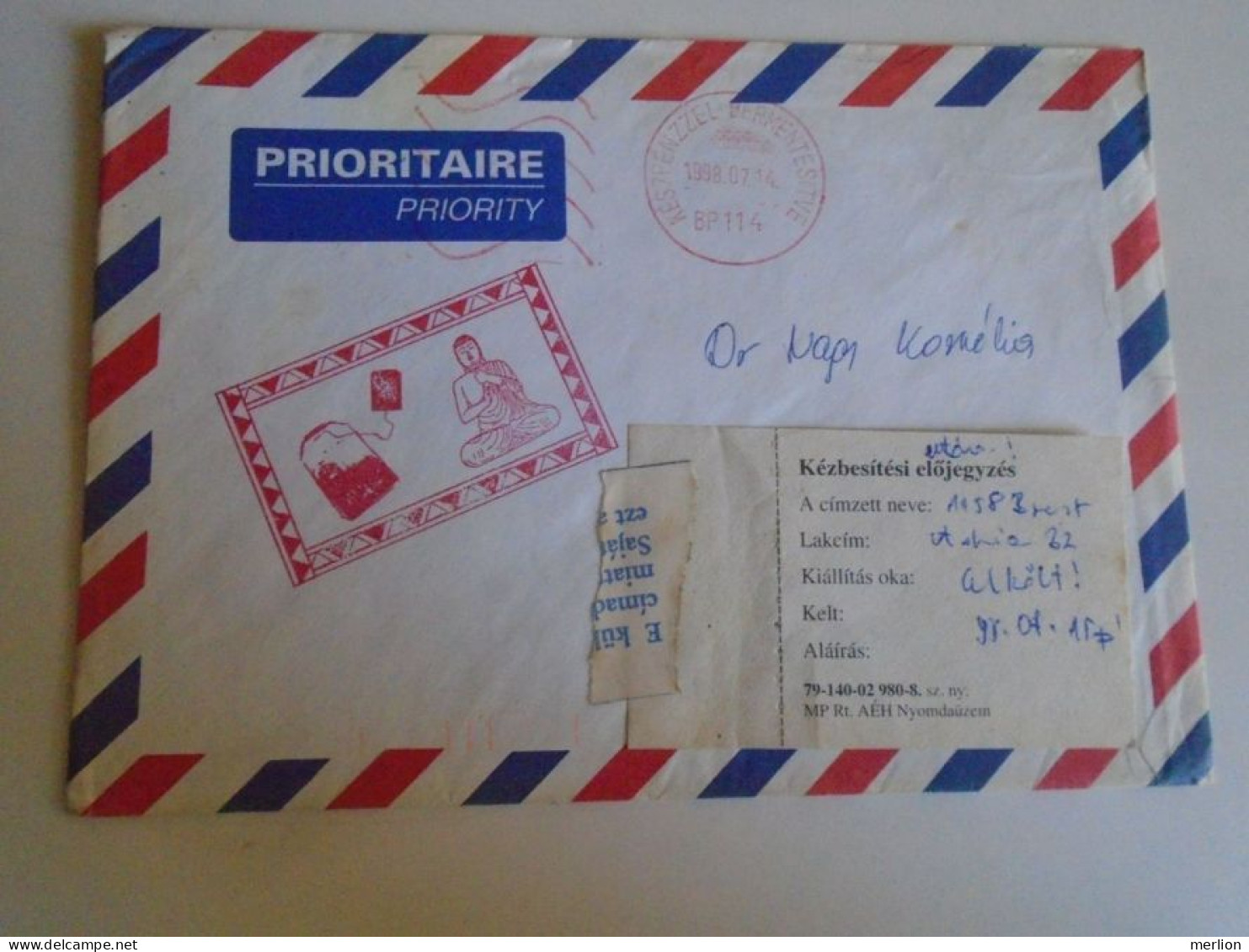 ZA488.43   Airmail Cover - Tea Buddha -1998  BP 114   Paid In Cash Bar Bezahlt  Hungary  Budapest - Lettres & Documents
