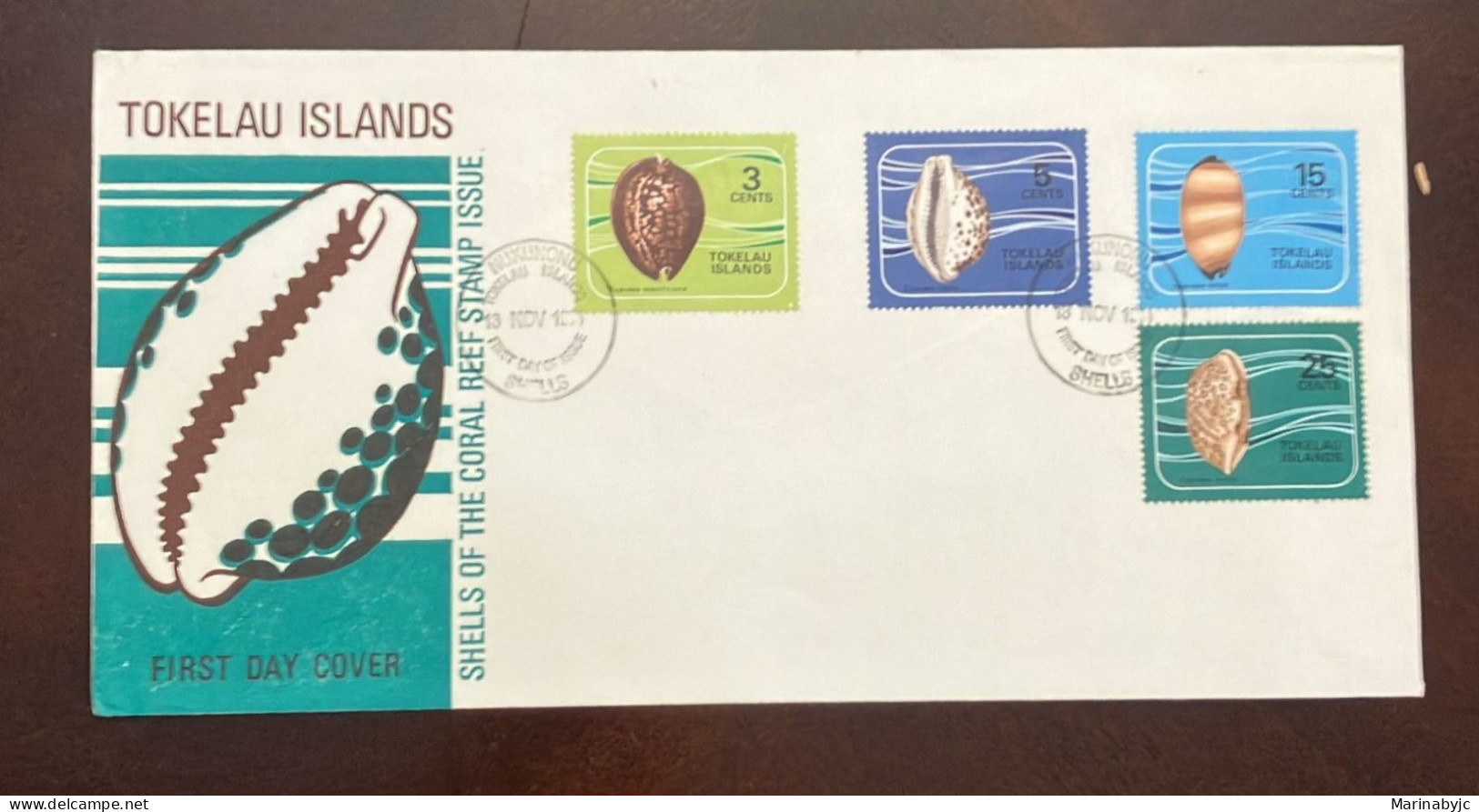 D)1974, TOKELAU ISLANDS, FIRST DAY COVER, ISSUE OF CORAL REEF SHELL STAMPS, CYPRAEA MAURITIANA 3C, CYPRAEA TIGRIS 5C, CY - Tokelau