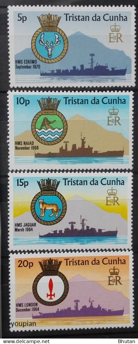 Tristan Da Cunha 1977, Coats Of Army Of Royal Navy Ships, MNH Stamps Set - Tristan Da Cunha