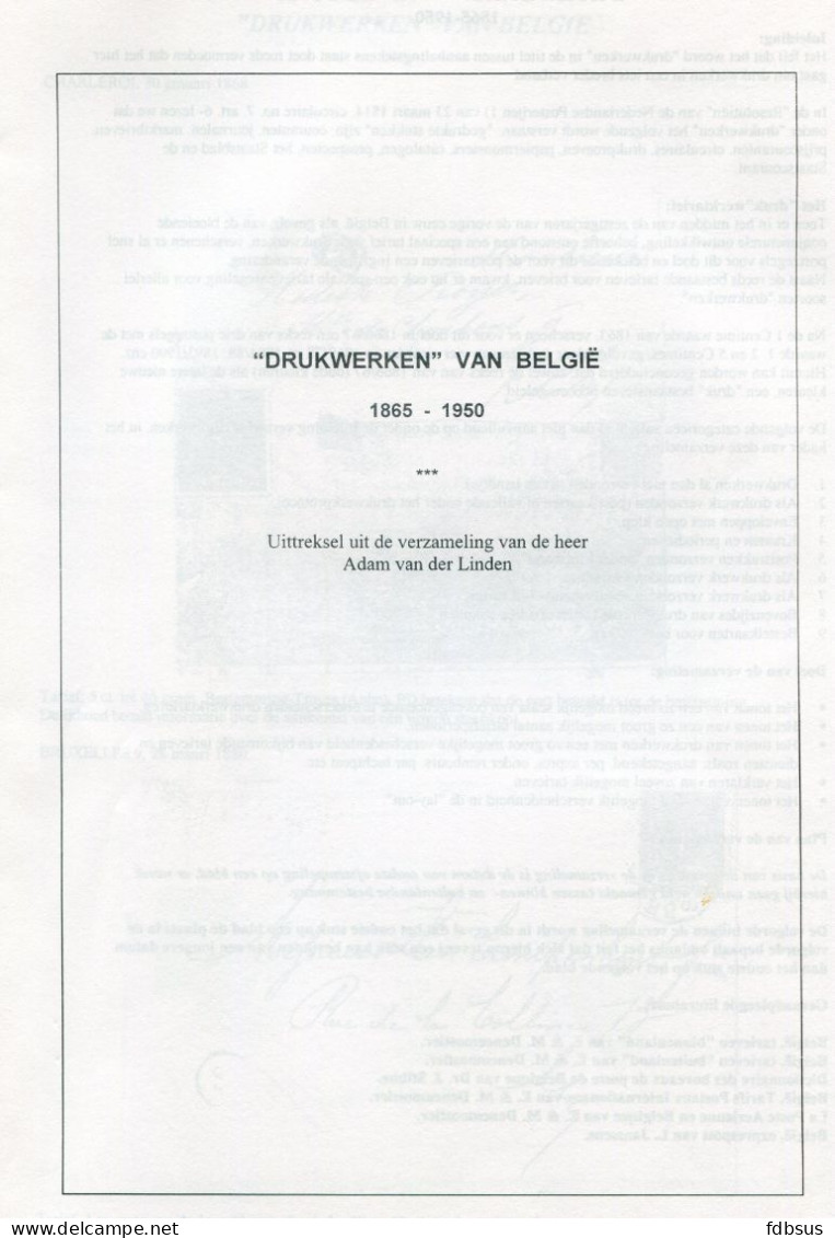 1999  DRUKWERKEN Van Belgie 1865-1950 - A. Van Der Linden - Sonstige & Ohne Zuordnung