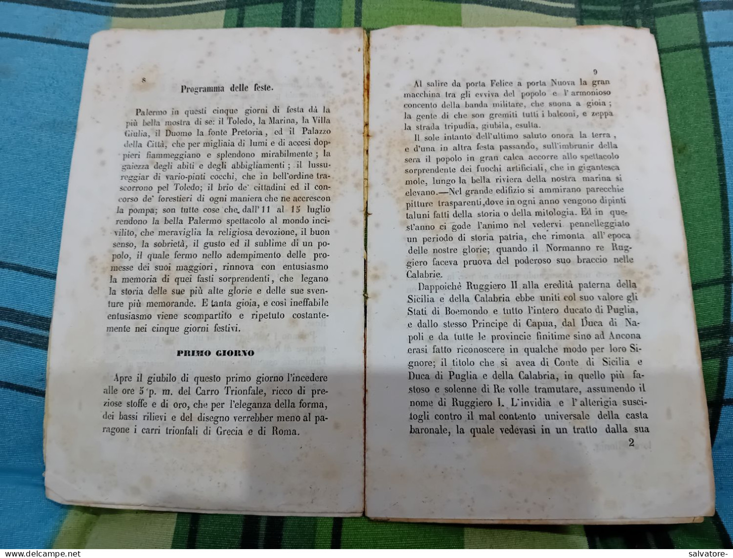 PER LA VERGINE SANTA ROSALIA- 5 GIORNI DI FESTE NELL'ANNO 1859 - Old Books