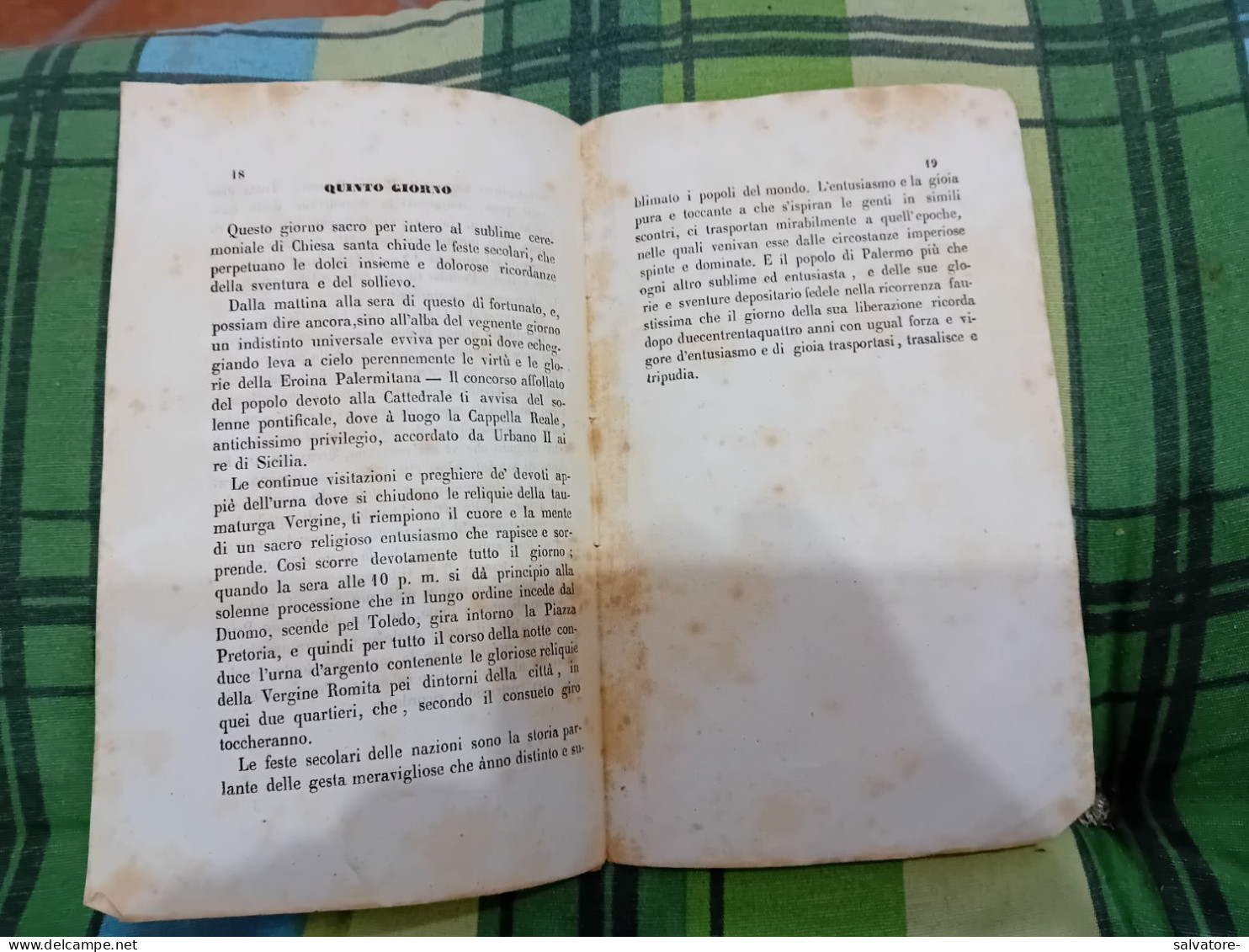 PER LA VERGINE SANTA ROSALIA- 5 GIORNI DI FESTE NELL'ANNO 1859 - Livres Anciens