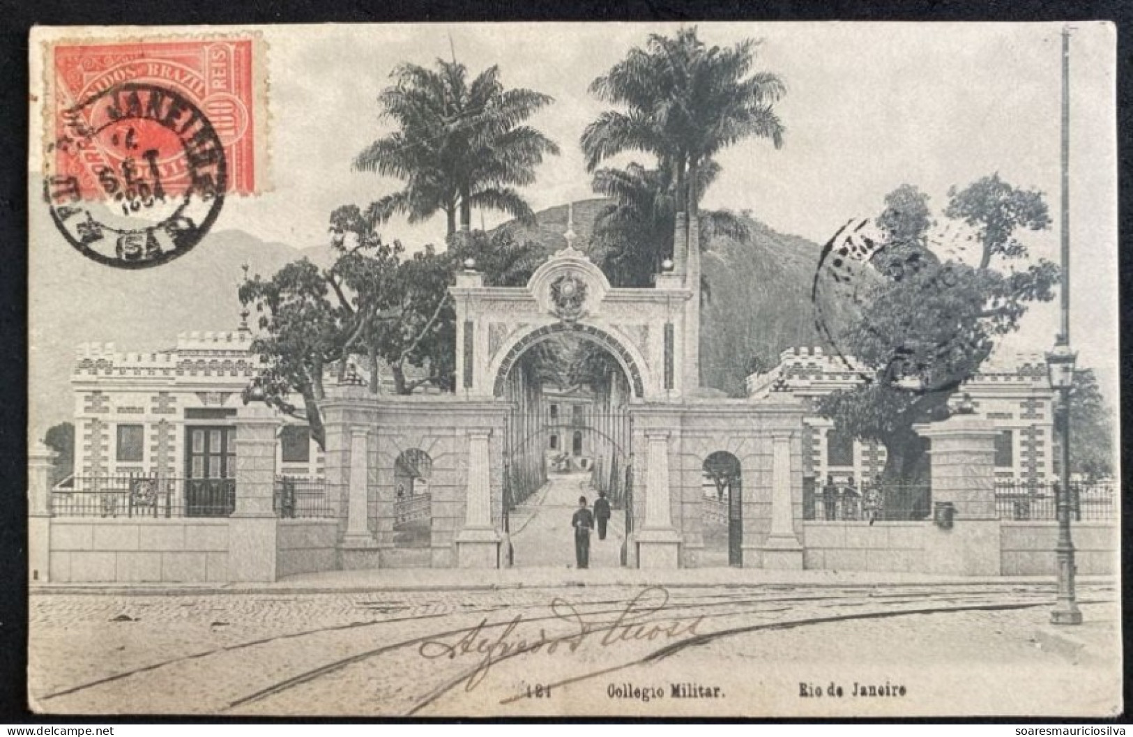 Brazil Rio De Janeiro 1904 Postcard Photo Military School Editor A. Ribeiro No. 121 Sent To Caen France Stamp 100 Réis - Rio De Janeiro