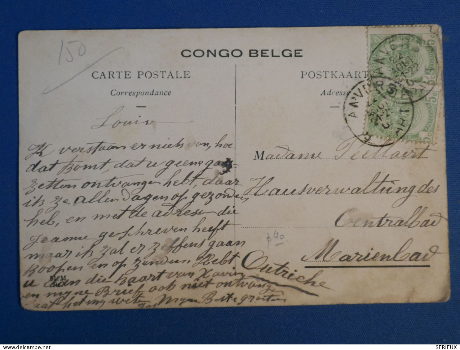 DJ 18 BELGIQUE CONGO BELGE   BELLE  CARTE 1909  A MARIENBAD AUTRICHE  +AFF. INTERESSANT++ +++ - Lettres & Documents