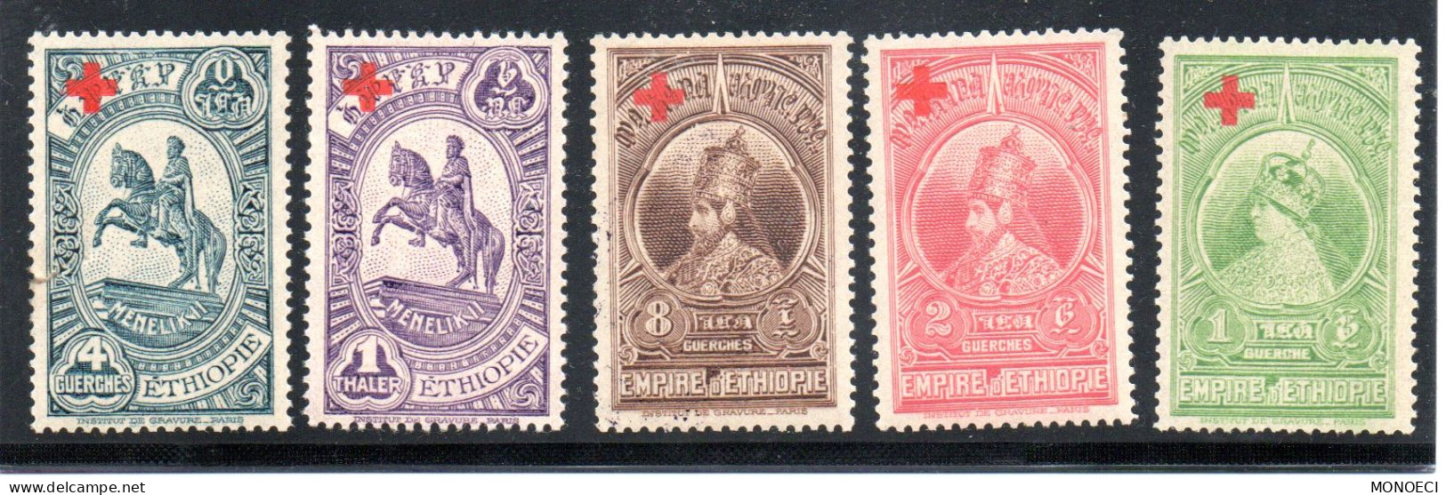 ETHIOPIE -- 5 Timbres Neufs ** -- Types Des T.P. De 1931 Avec Surcharge Rouge - Au Profit De La Croix Rouge - Etiopia