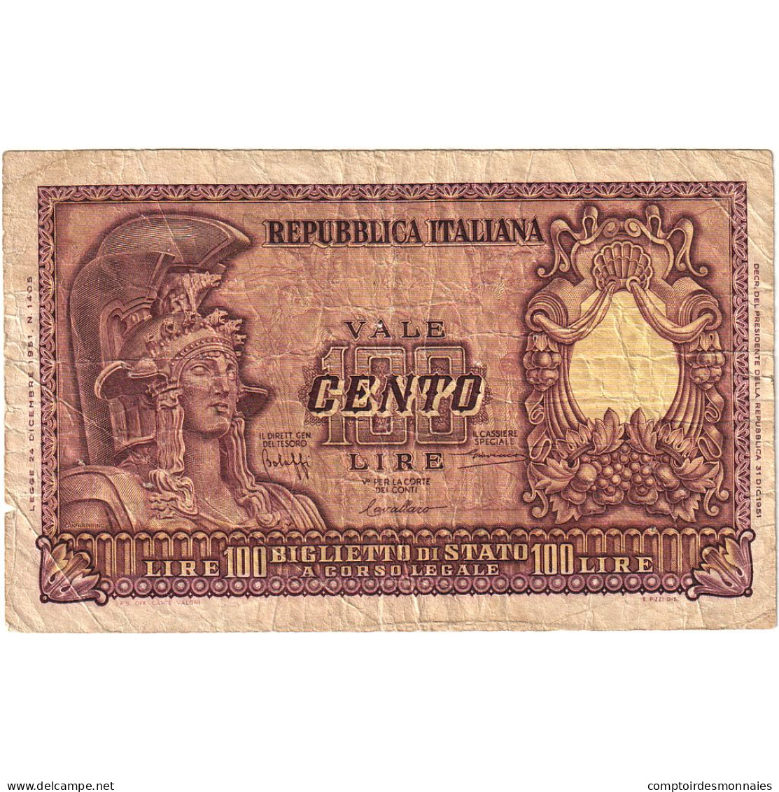 Italie, 100 Lire, 1951-12-31, TB+ - 100 Liras