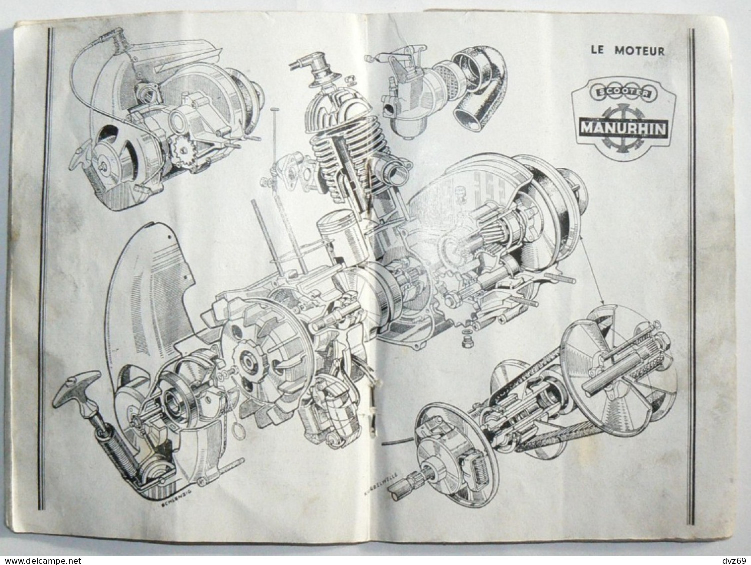 RARE Vintage cahier SCOOTER MANURHIN, description et entretien, années 50, 32 pages, TB