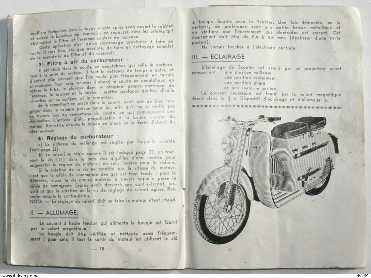 RARE Vintage cahier SCOOTER MANURHIN, description et entretien, années 50, 32 pages, TB