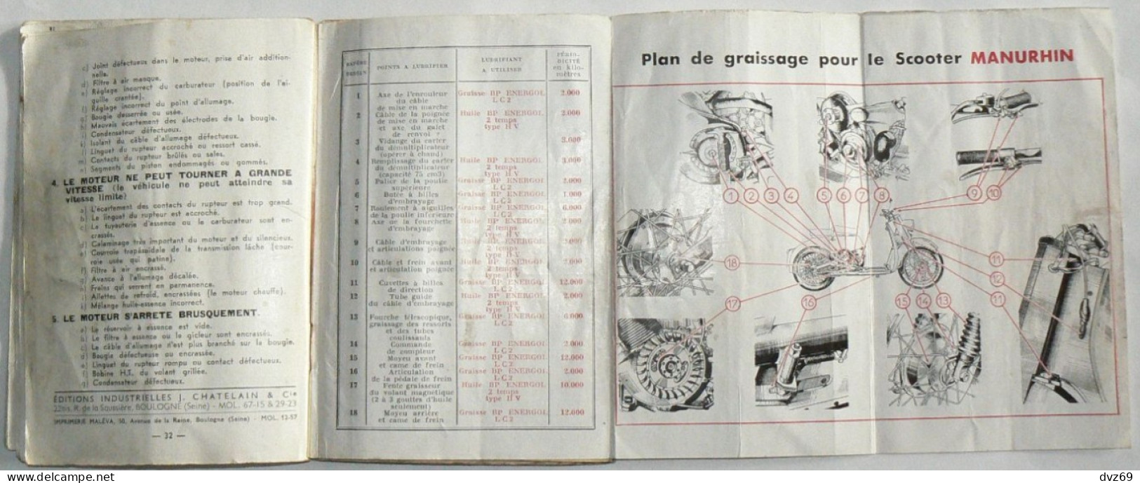 RARE Vintage cahier SCOOTER MANURHIN, description et entretien, années 50, 32 pages, TB