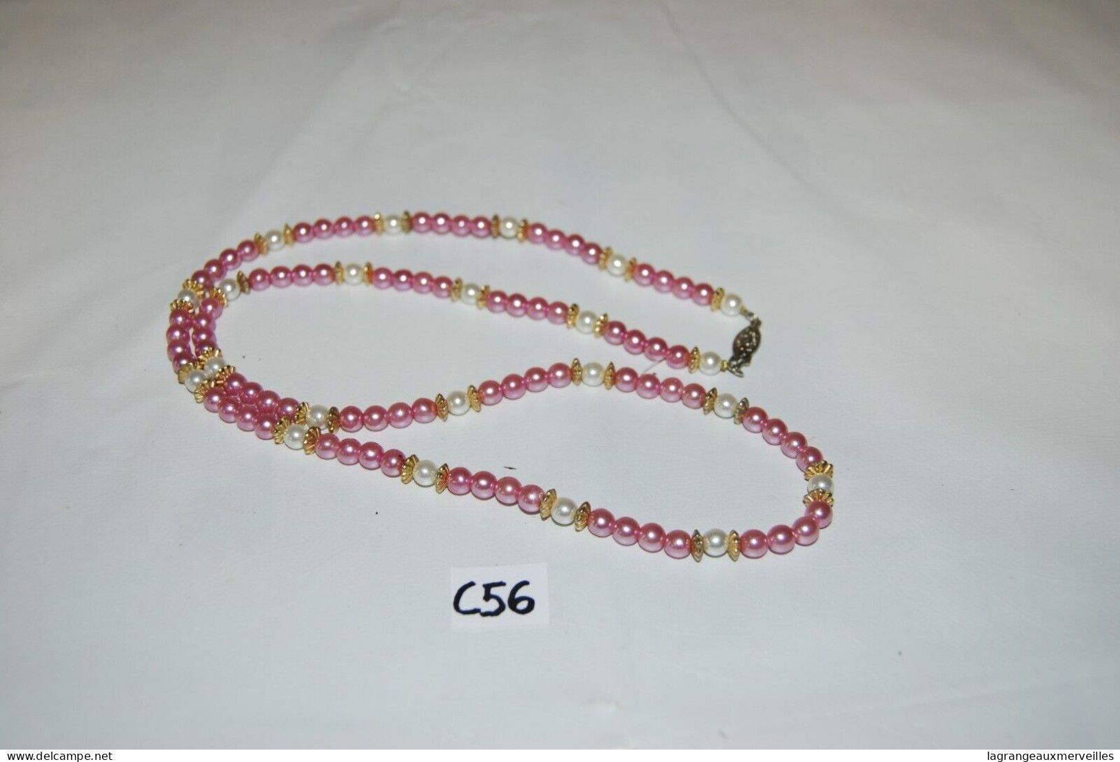 C56 Magnifique Collier De Perles Roses Et Blanches - Dorure - Colliers/Chaînes