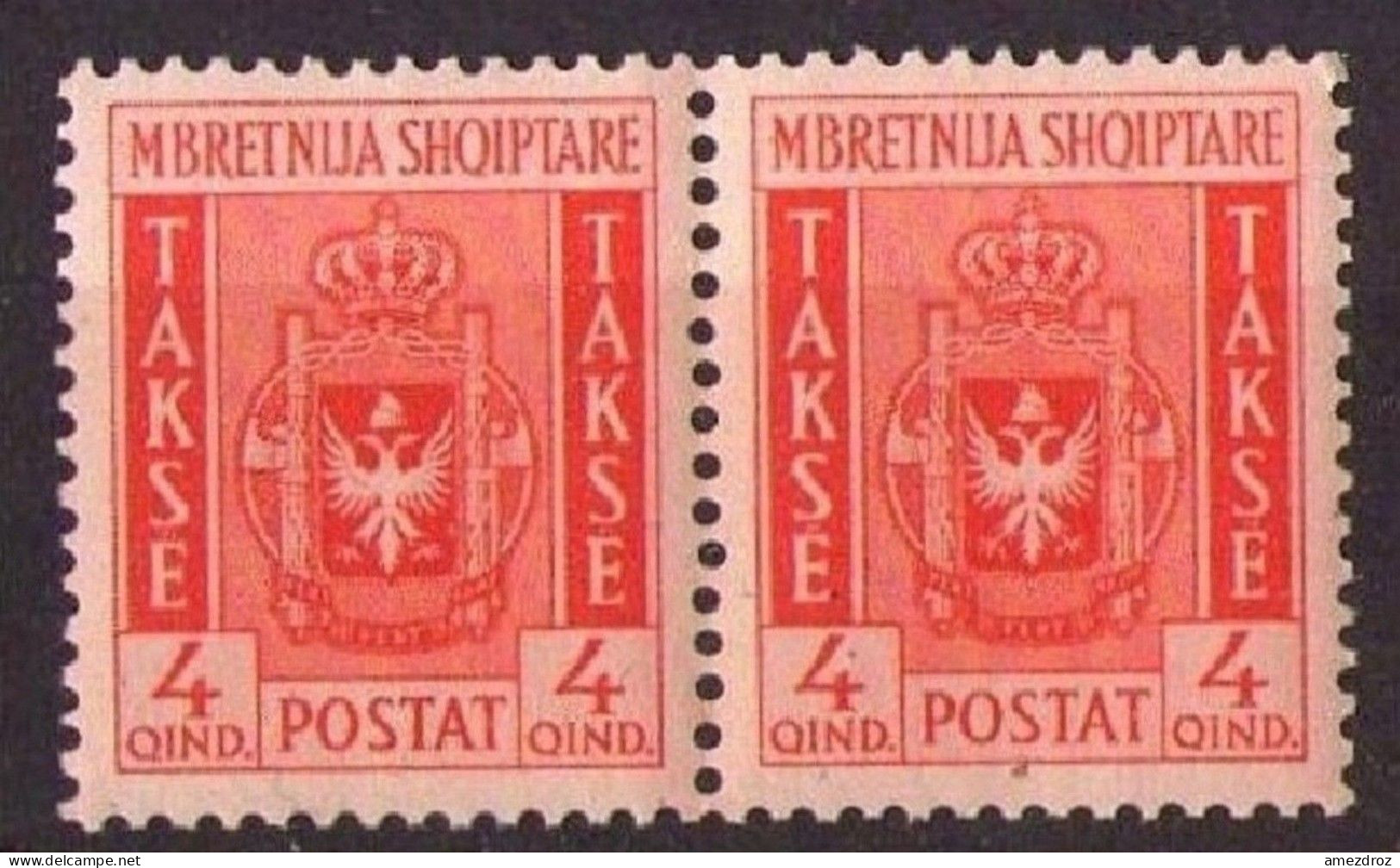 Italie Occupation De L'Albanie Taxe 1940 Armorie N° 35 En Paire Côte Sassone 2009, 170 €. (H8) - Albanie