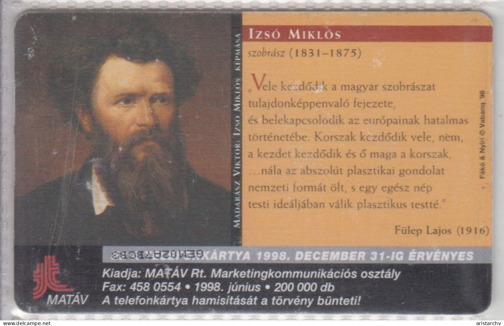 HUNGARY 1998 SCULPTOR IZSO MIKLOS - Hongrie