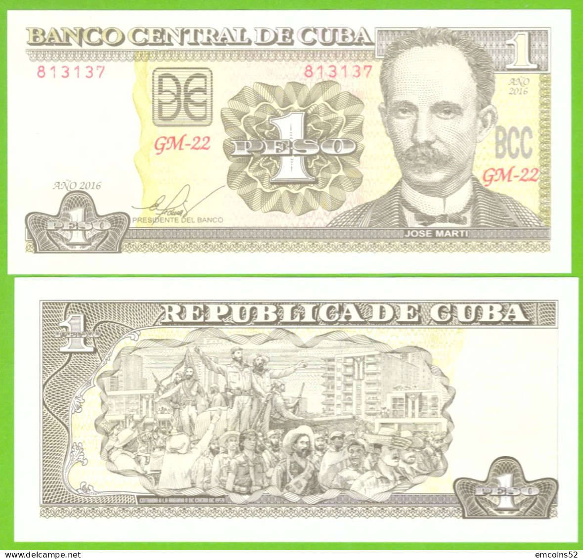 CUBA 1 PESO 2016  P-128g UNC - Cuba