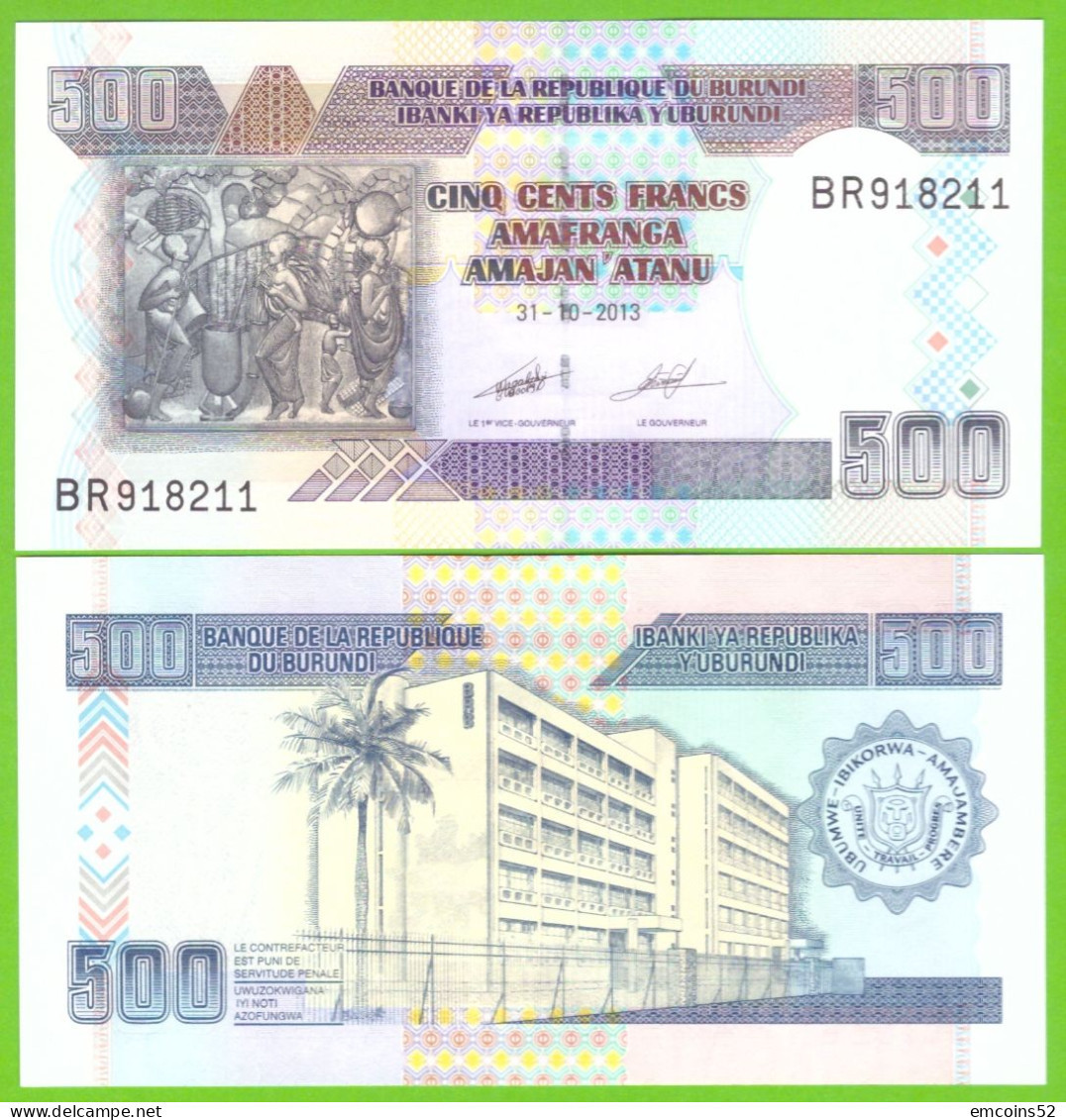 BURUNDI 500 FRANCS 2013 P-45c UNC - Burundi