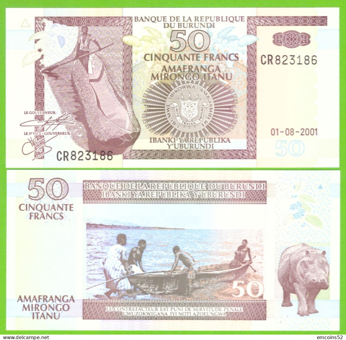 BURUNDI 50 FRANCS 2001 P-36c UNC - Burundi