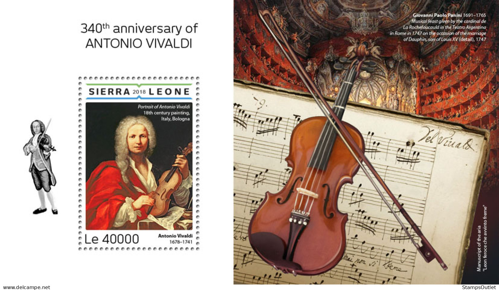  SIERRA LEONE 2018 MNH  Antonio Vivaldi  Michel Code: 9980 / Bl.1504. Scott Code: 4902. Yvert&Tellier Code: 1475 - Sierra Leone (1961-...)