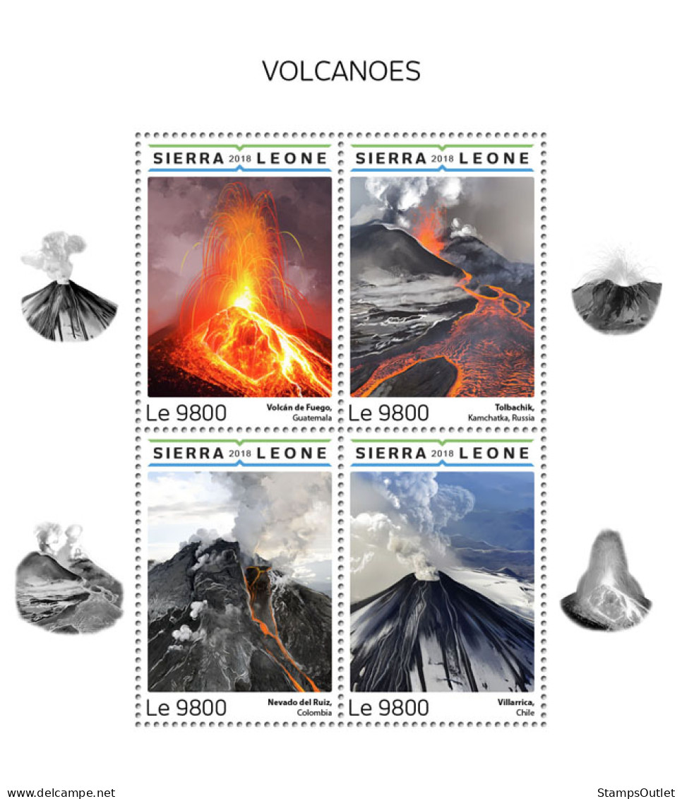  SIERRA LEONE 2018 MNH  Volcanoes  Michel Code: 9946-9949. Scott Code: 4879. Yvert&Tellier Code: 8102-8105 - Sierra Leone (1961-...)