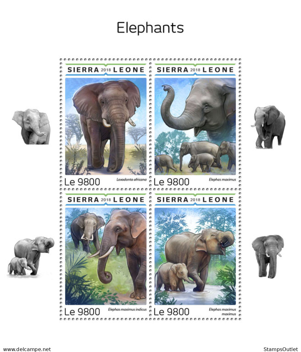  SIERRA LEONE 2018 MNH  Elephants  Michel Code: 9961-9964. Scott Code: 4885. Yvert&Tellier Code: 8110-8113 - Sierra Leone (1961-...)