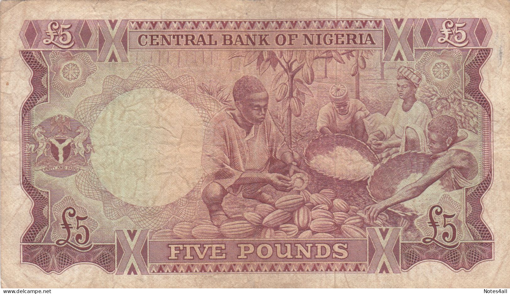 NIGERIA 5 POUNDS 1968 P-13a VF Small TEAR  SERIES 2 ( 063158 ) - Nigeria