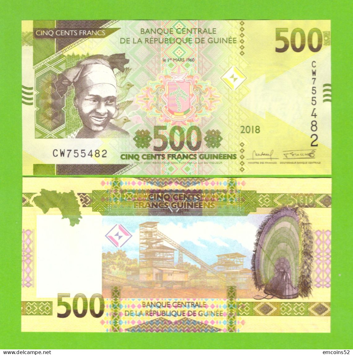 GUINEA 500 FRANCS 2018  P-W52  UNC - Guinee