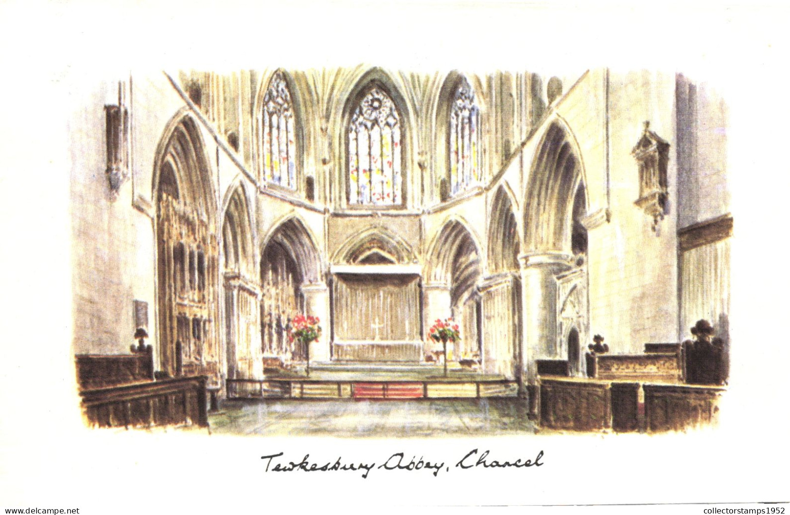 GLOUCESTERSHIRE, TEWKESBURY, ABBEY, CHANCEL, ARCHITECTURE, INTERIOR, ENGLAND, UNITED KINGDOM, POSTCARD - Andere & Zonder Classificatie