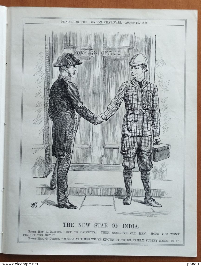 Punch, Or The London Charivari. AUGUST 20, 1898 - COMPLETE MAGAZINE. CARTOONS. CHINA. INDIA - Altri & Non Classificati