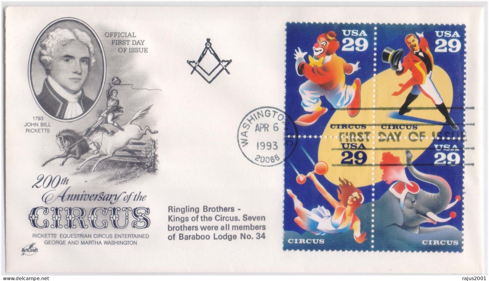 Ringling Brothers Kings Of The Circus. Member Of Baraboo Lodge No. 34, Freemasonry, Masonic Limited Only 90 Cover Issued - Vrijmetselarij