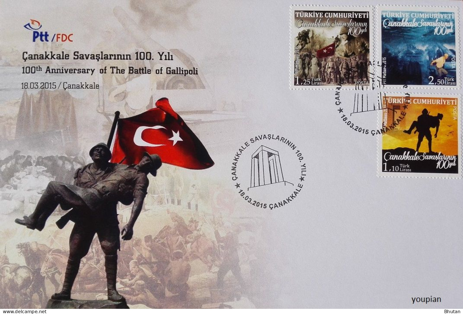 Türkiye 2015, FDC - 100th Anniversary Of The Battle Of Gallipoli - FDC