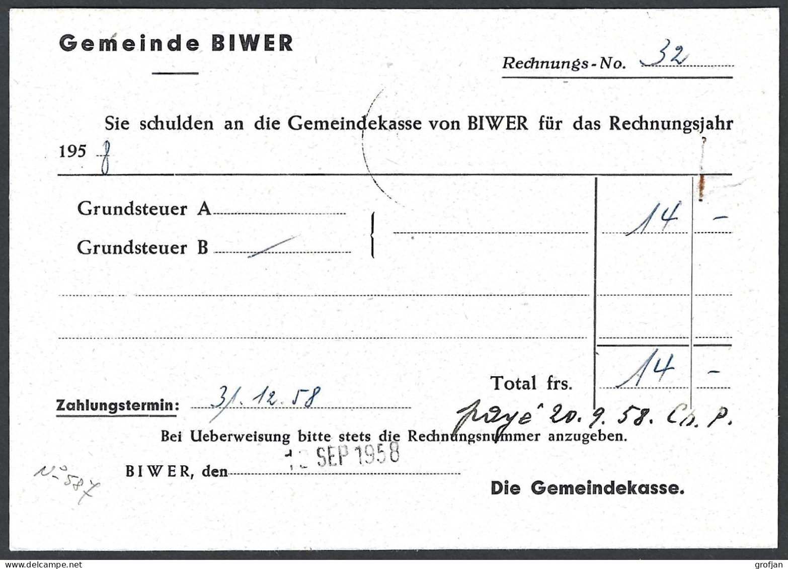 Carte Commune De Biwer à Beidweiler 1958 - Privati