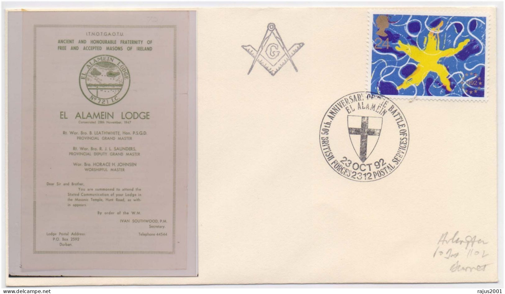 EL Alamein Lodge No. 721 I.C. Masons Of Ireland, Freemasonry Masonic Limited Edition Only 125 Cover Issued - Freemasonry