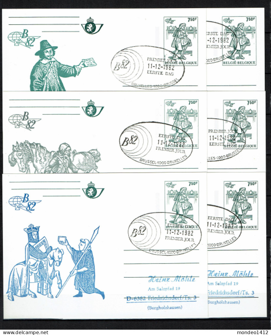 1982 : BK28/33 - Belgica 82 Post, Exposition Mondiale  - Gestempeld - Geïllustreerde Briefkaarten (1971-2014) [BK]