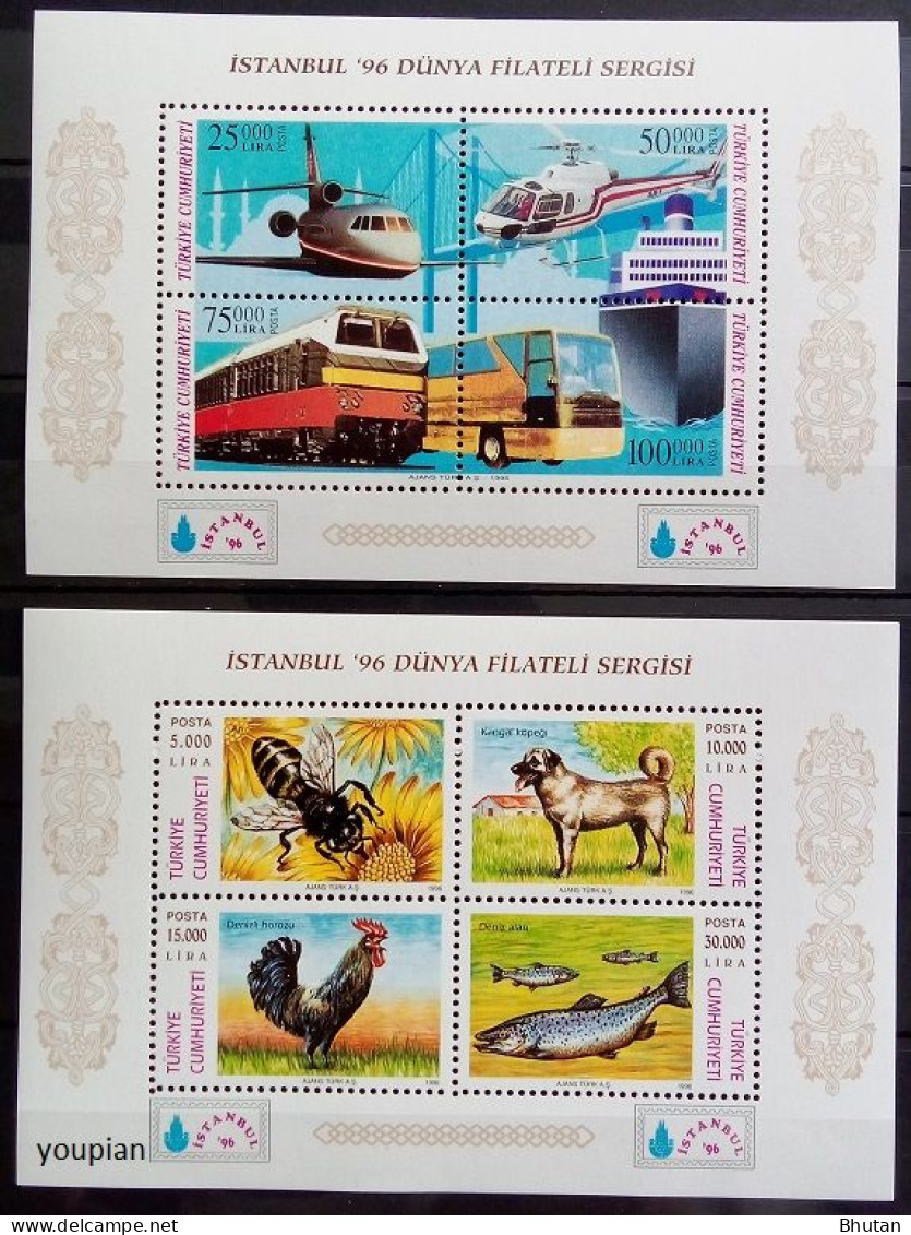 Türkiye 1996, International Stamps Exhibition In Istanbul - Transportation Vehicles And Animals, Two MNH S/S - Ongebruikt