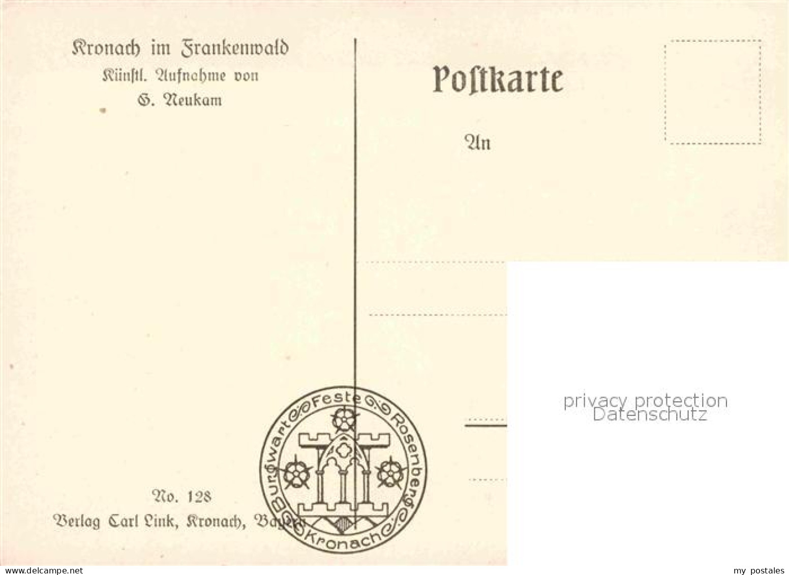 72821043 Kronach Oberfranken Bamberger Tor No. 128 Stempel Burgwart Feste Rosenb - Kronach