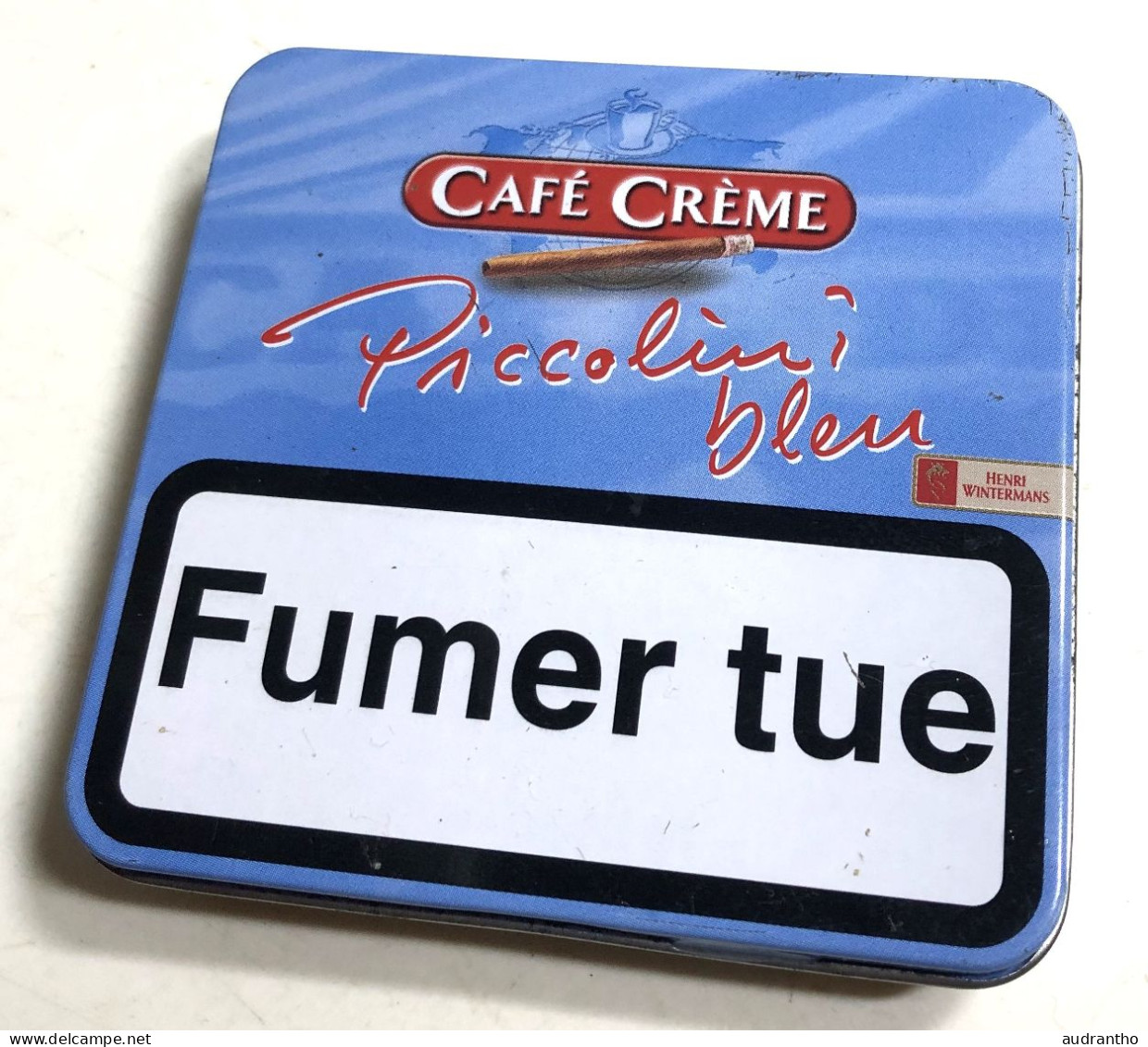 Petite Boîte Publicitaire à Cigares Café Crème Piccolini Bleu - Contenitori Di Tabacco (vuoti)