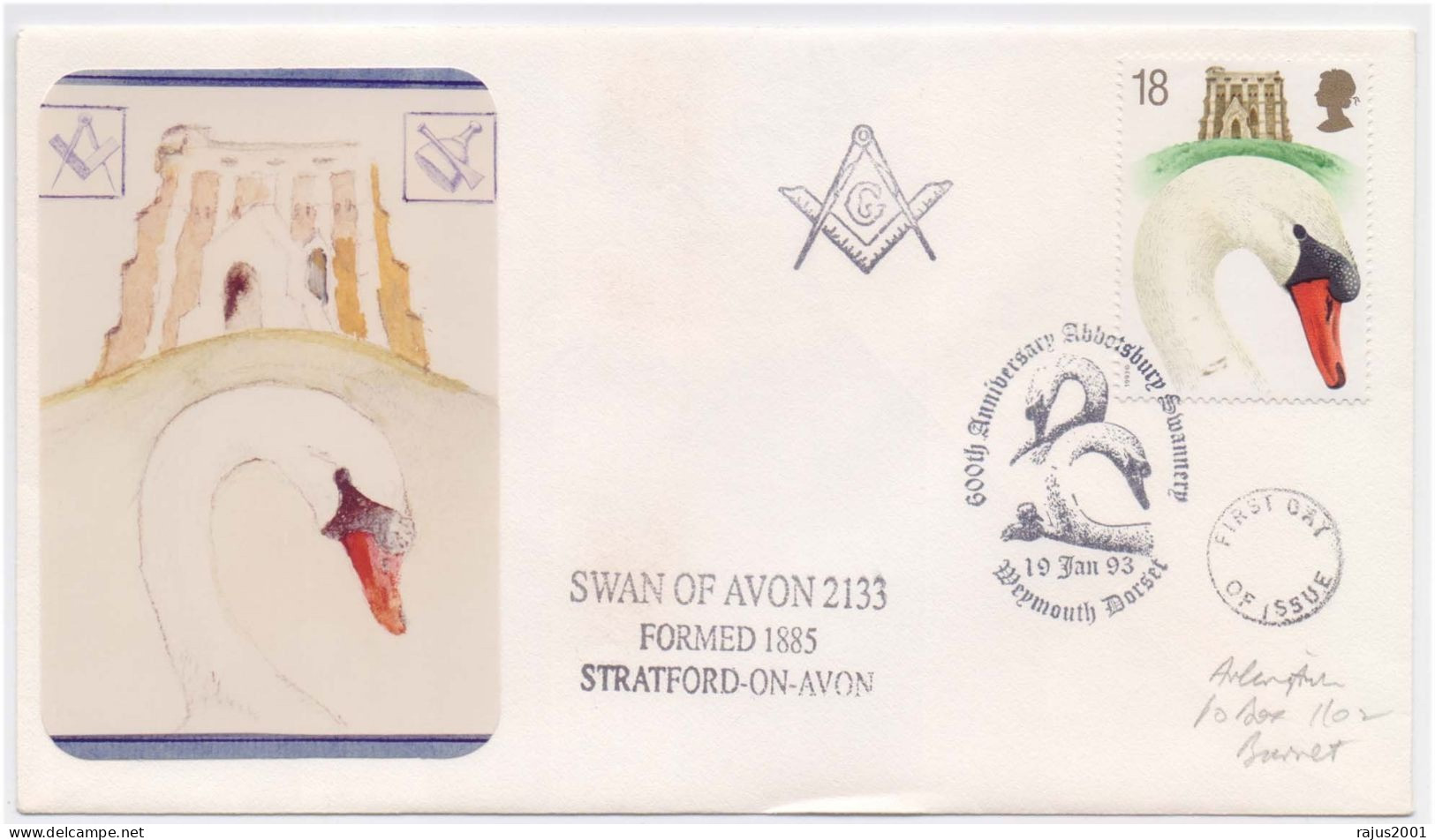 Swan Of Avon Lodge No. 2133, Bird, Freemasonry, Masonic Limited Edition Only 90 Cover Issued - Franc-Maçonnerie