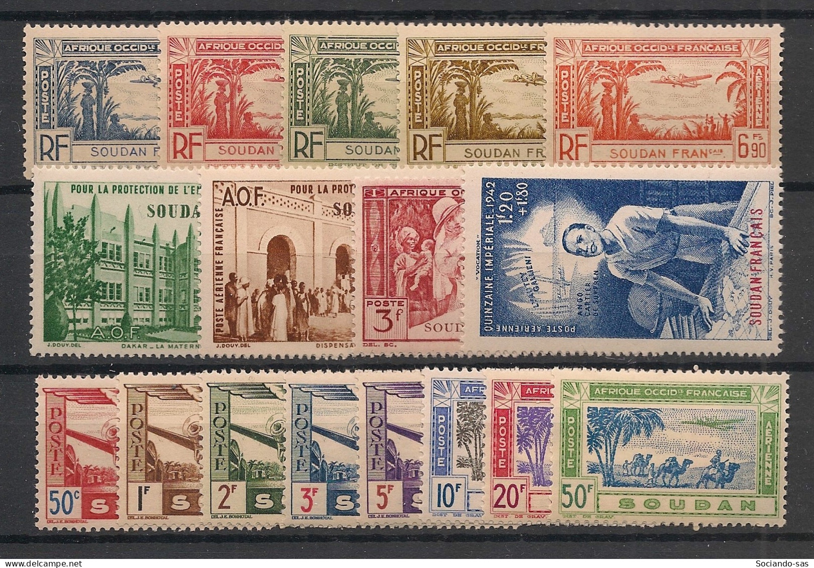 SOUDAN - 1940-42 - Poste Aérienne PA N°Yv. 1 à 17 - Complet - Neuf * / MH VF - Ongebruikt