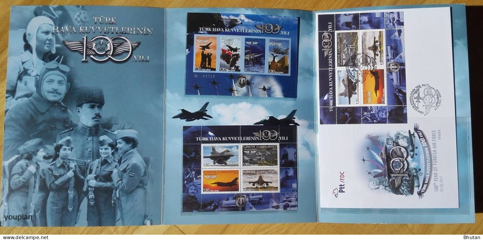 Türkiye 2011, 100th Year Of Turkish Air Force, Two MNH S/S And FDC - Portfolio - Neufs