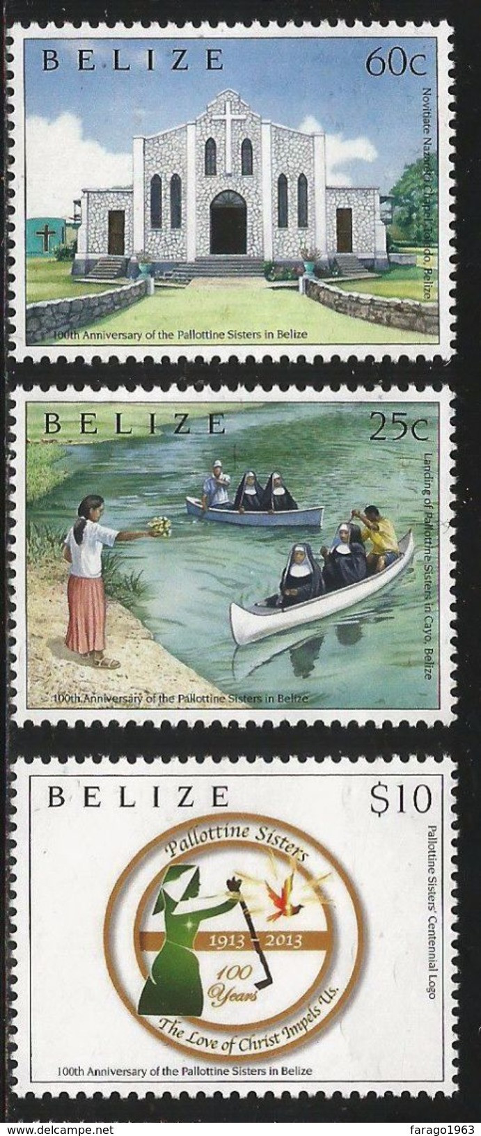 2013 Belize Missionaries Religion Pallotine Sisters Nuns Complete Set Of 3 MNH - Belize (1973-...)