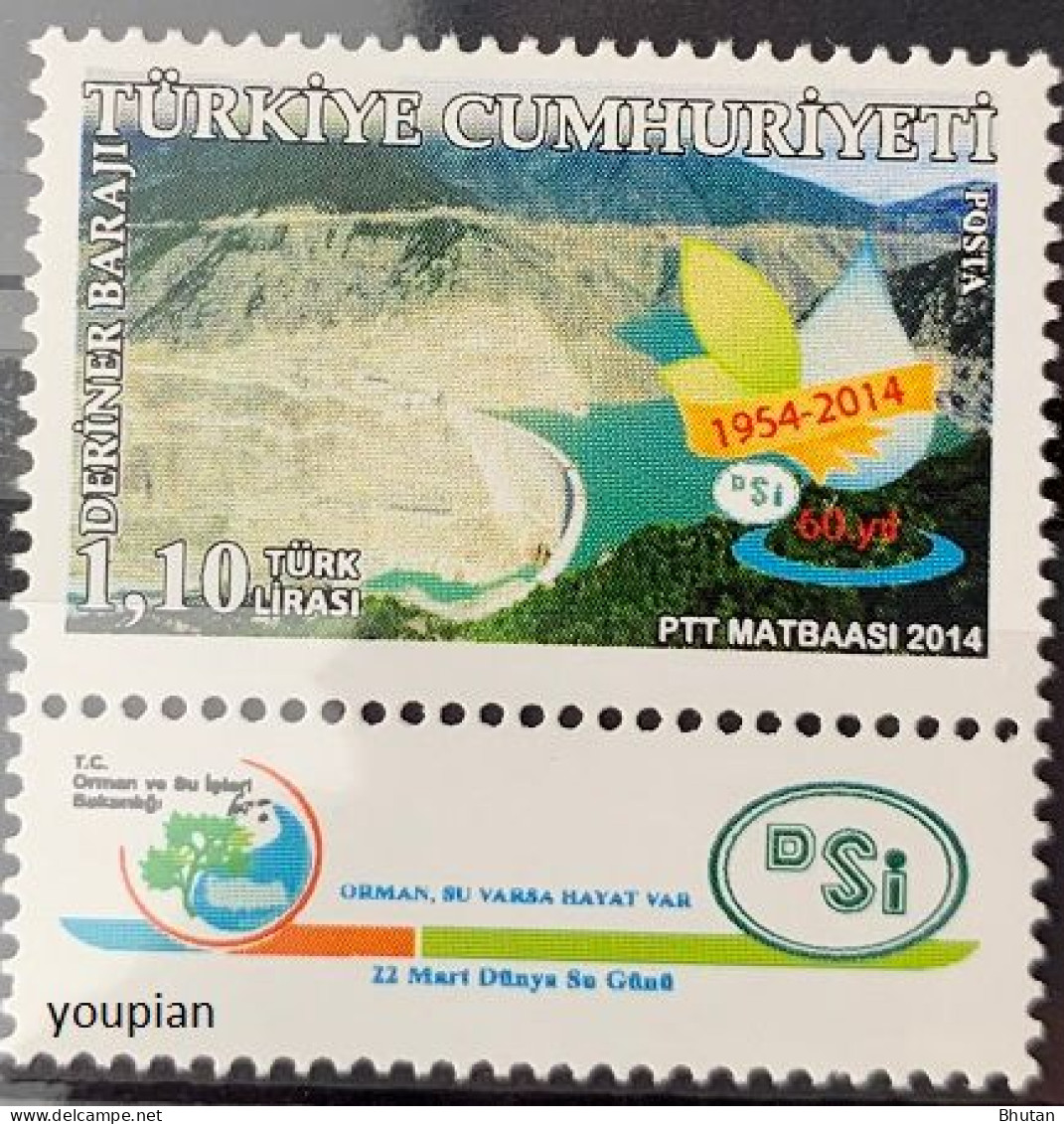 Türkiye 2014, Deriner Damn, MNH Single Stamp - Neufs