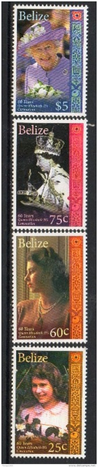 2013 Belize QEII Coronation Anniversary Complete Set Of 4 + Souvenir Sheet MNH - Belize (1973-...)