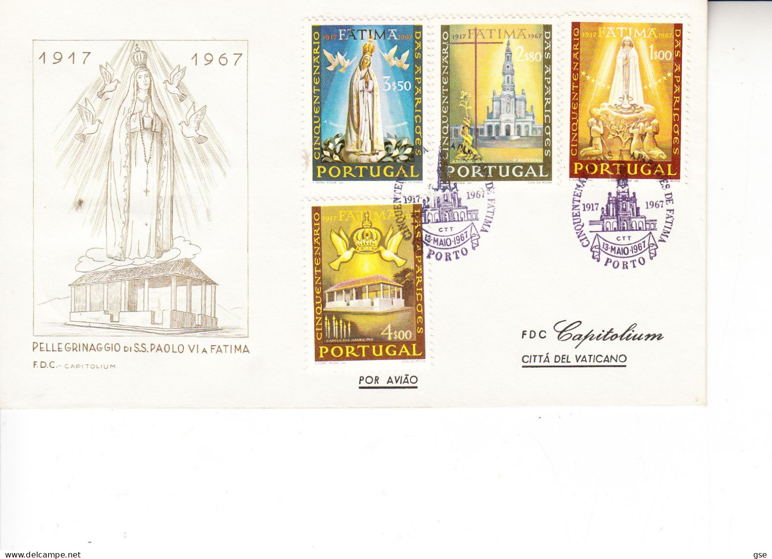 PORTOGALLO  1967 - Unificato 1010/3 - Fatima - Storia Postale