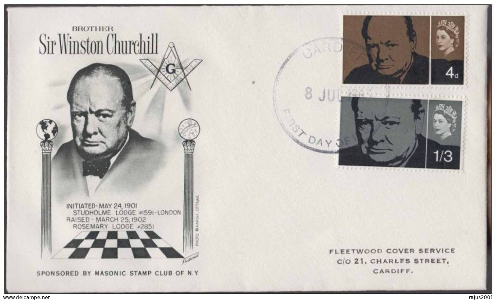 Winston Churchill, Great Mason, Member Studholme Lodge # 1591 London Freemasonry, Masonic Cover 1983 Great Britain - Freemasonry