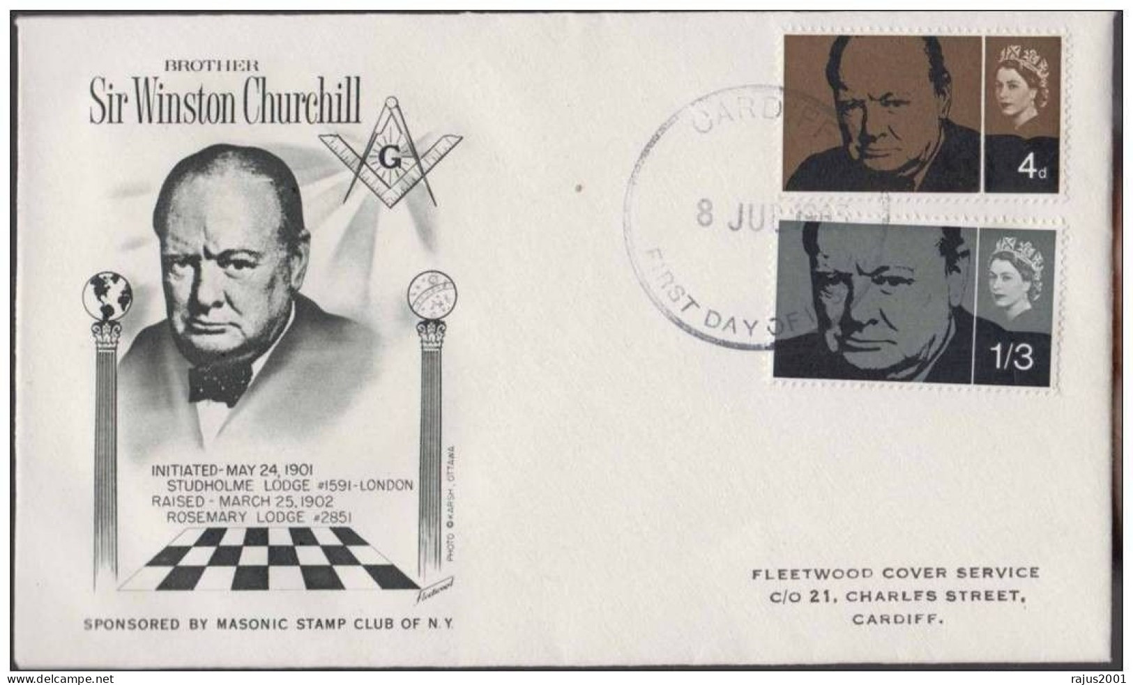 Winston Churchill, Great Mason, Member Studholme Lodge # 1591 London Freemasonry, Masonic Cover 1983 Great Britain - Vrijmetselarij