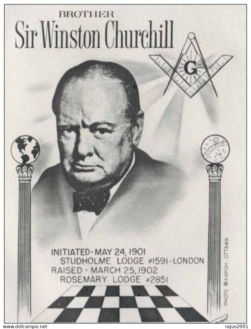 Winston Churchill, Great Mason, Member Studholme Lodge # 1591 London Freemasonry, Masonic Cover 1983 Great Britain - Freimaurerei