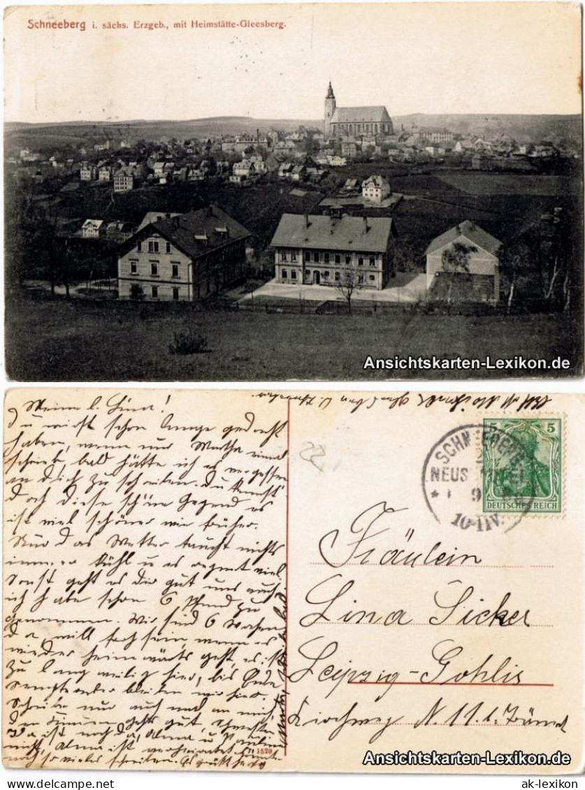 Ansichtskarte Schneeberg (Erzgebirge) Panorama Mit Heimstätte-Gleesberg 1910 - Schneeberg