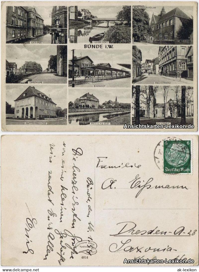 Ansichtskarte Bünde Stadtteilansichten Ua Bahnhof 1934 - Buende