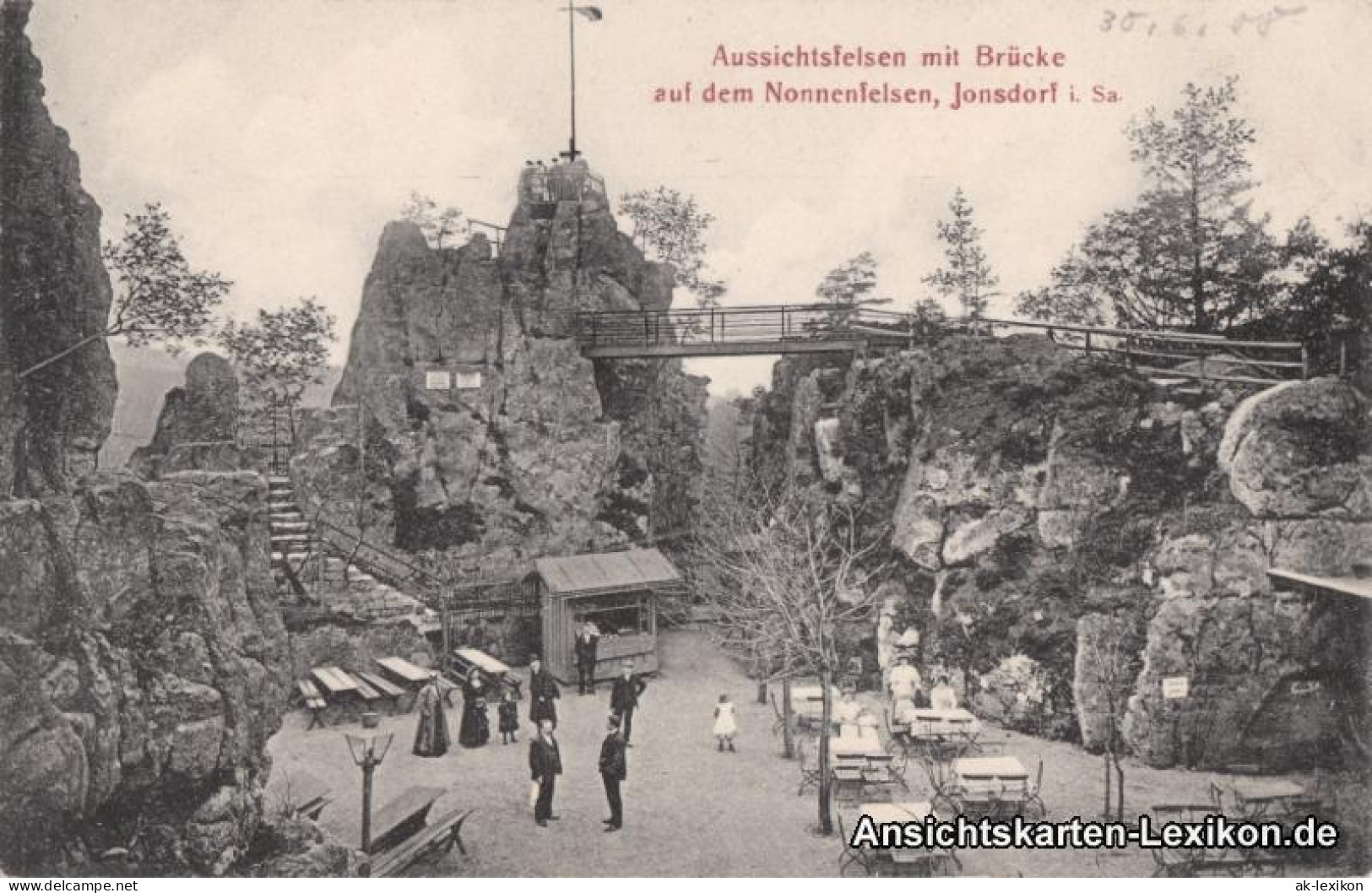 Ansichtskarte Jonsdorf Aussichtsfelsen Mit Brücke Auf Dem Nonnenfelsen 1908 - Jonsdorf