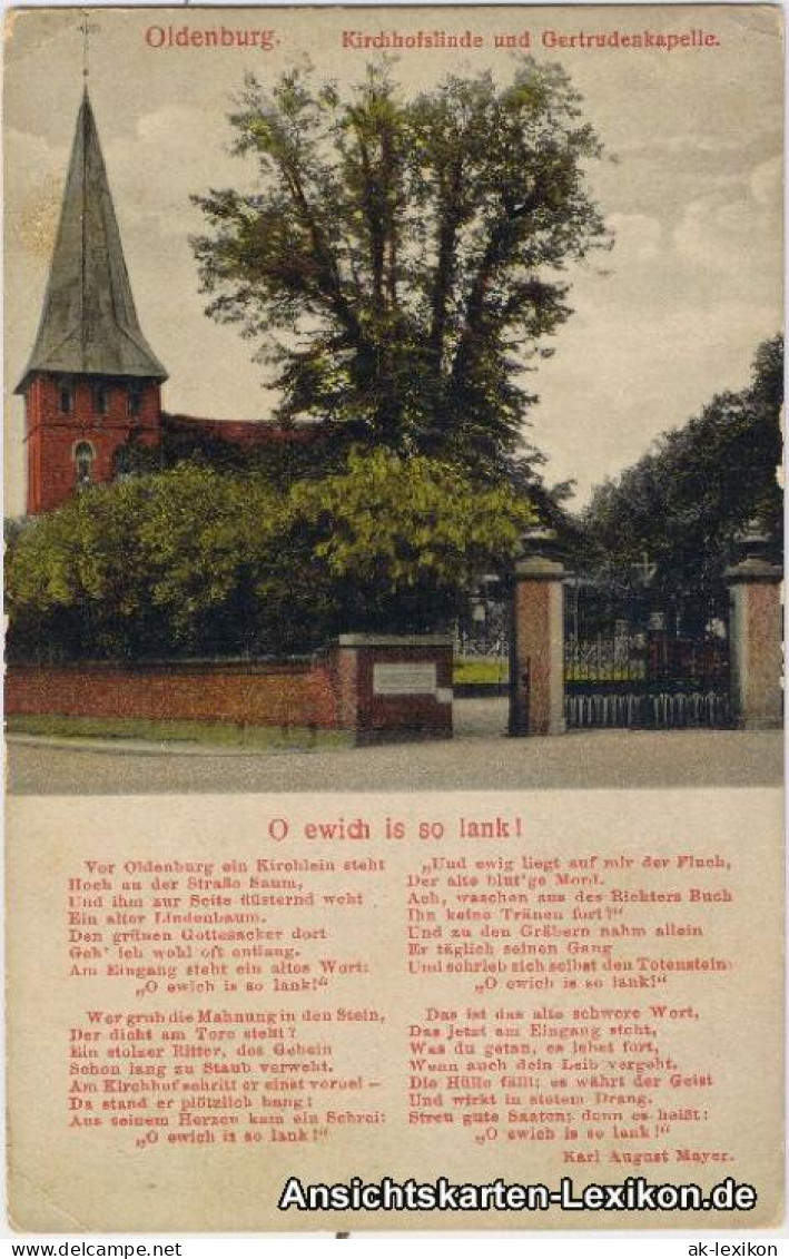 Oldenburg Kirchhofslinde Und Gertrudenkapelle - Untere Seite Gedicht 1916 - Oldenburg